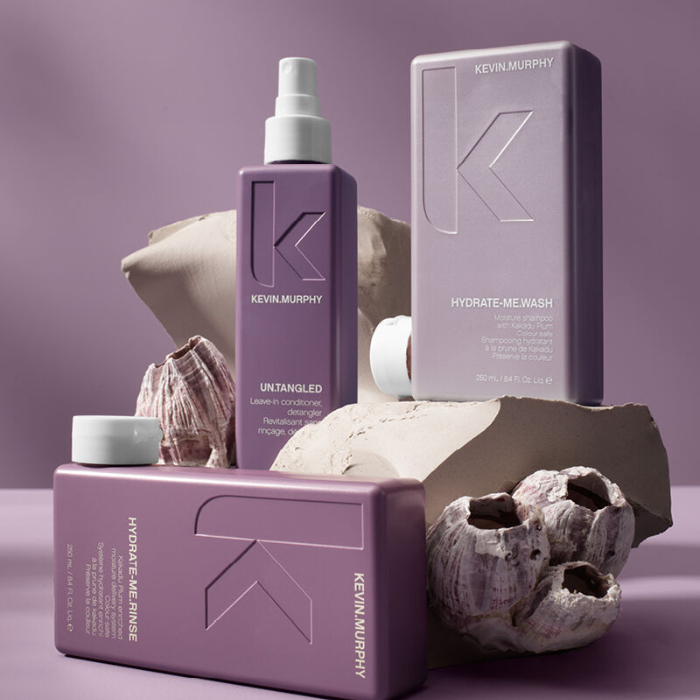 KEVIN.MURPHY HYDRATE-ME.WASH, HYDRATE-ME.RINSE and UN.TANGLED lilac bottles