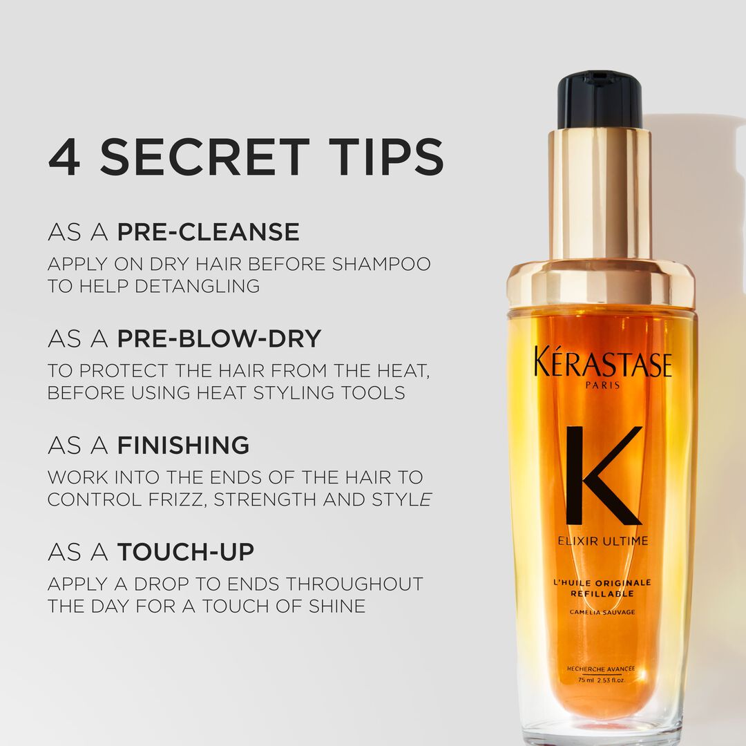 Kérastase Elixir Ultime L'Huile Originale Refillable Hair Oil – Multi-use: pre-cleanse, pre-blow-dry, finishing and touch-ups