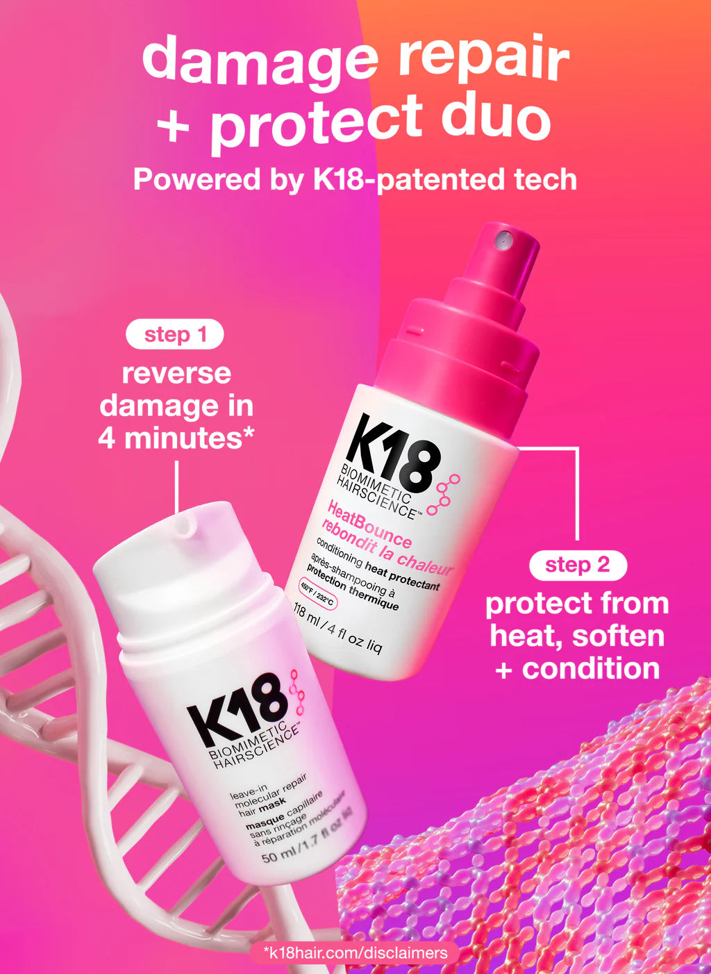 K18 HeatBounce and hair mask routine