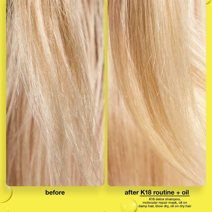 K18 Molecular Repair Hair Oil before after split ends