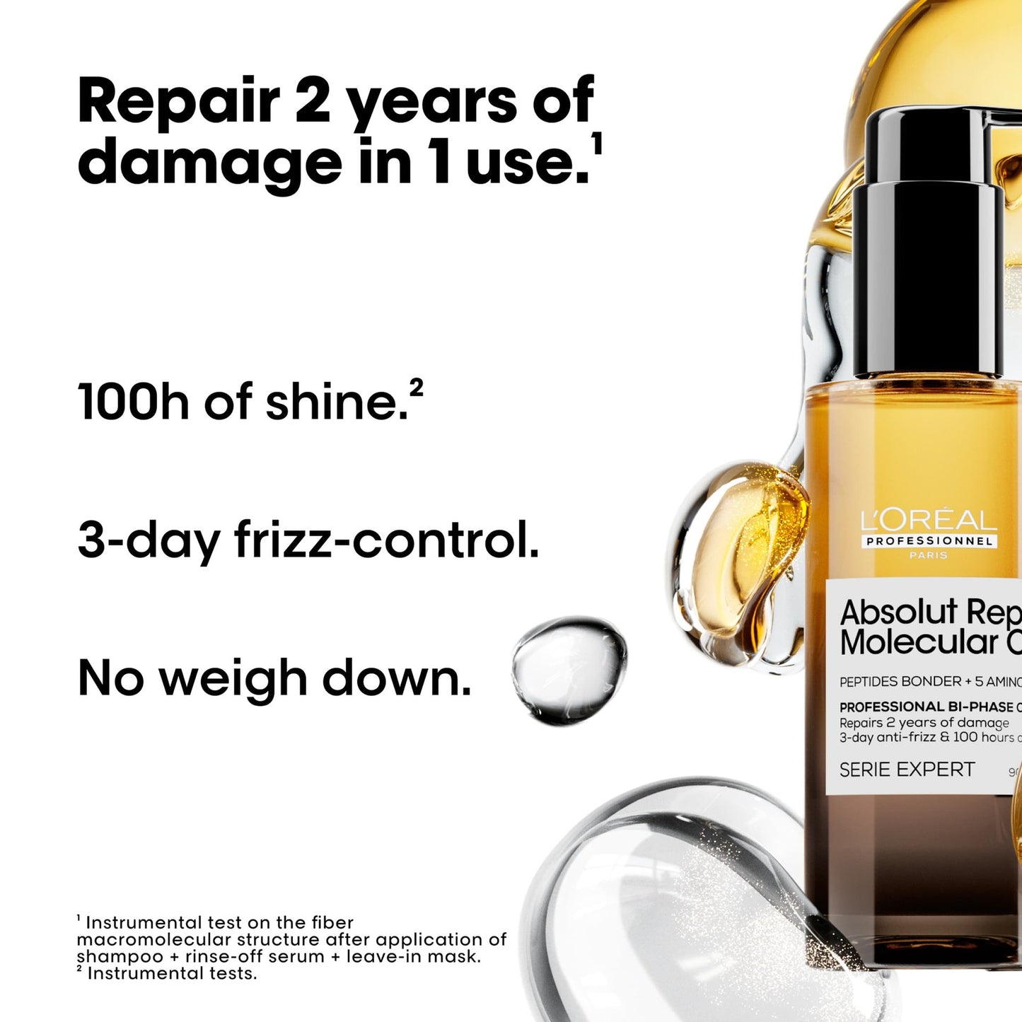 LOREAL PROFESSIONAL Absolut Repair Molecular Professional Bi-phase Oil for damaged hair.