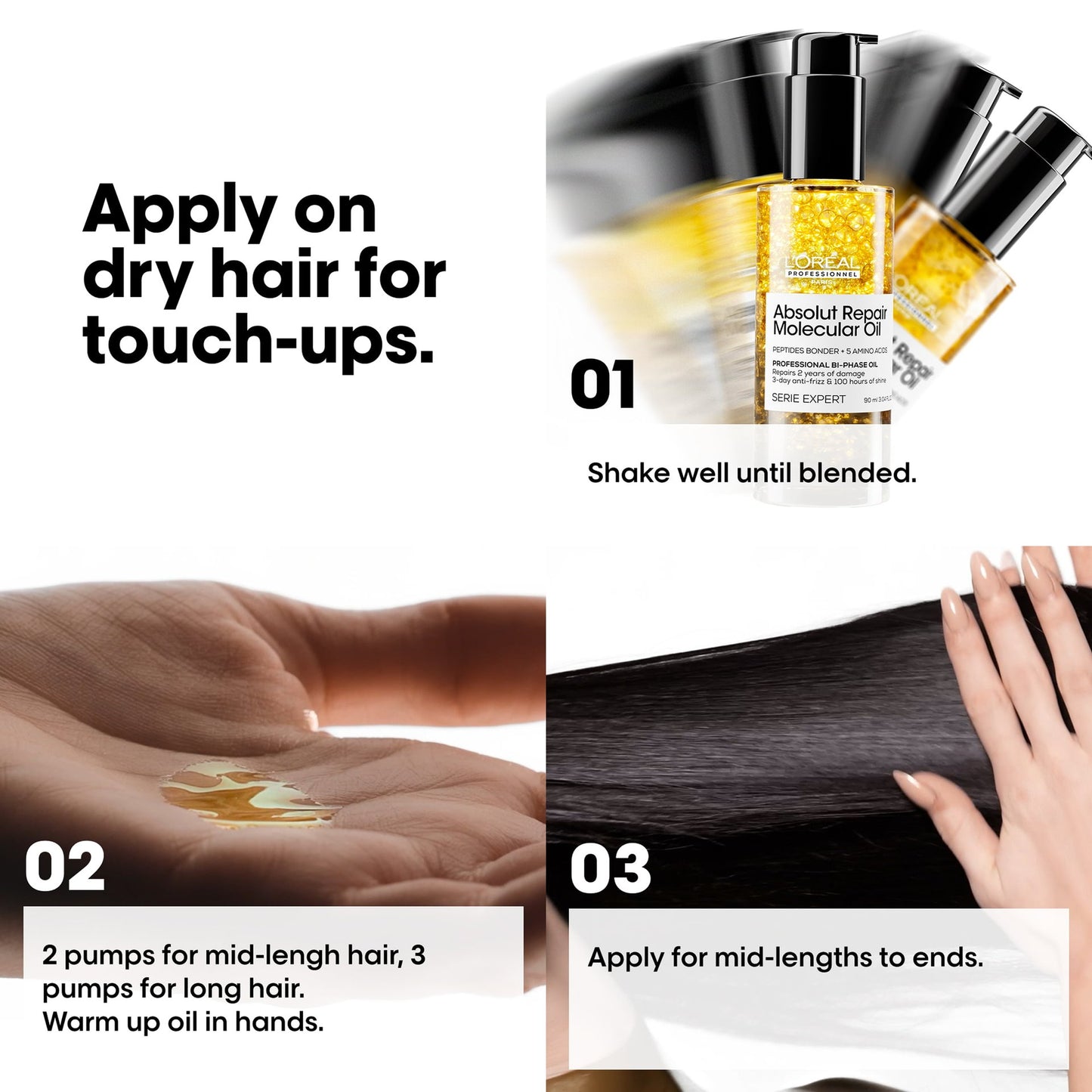 LOREAL PROFESSIONAL Absolut Repair Molecular Professional Bi-phase Oil for damaged hair.