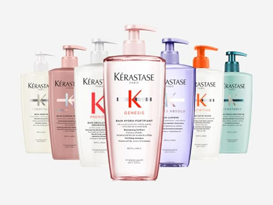 Kérastase shampoo bottle for choosing the right hair formula and size