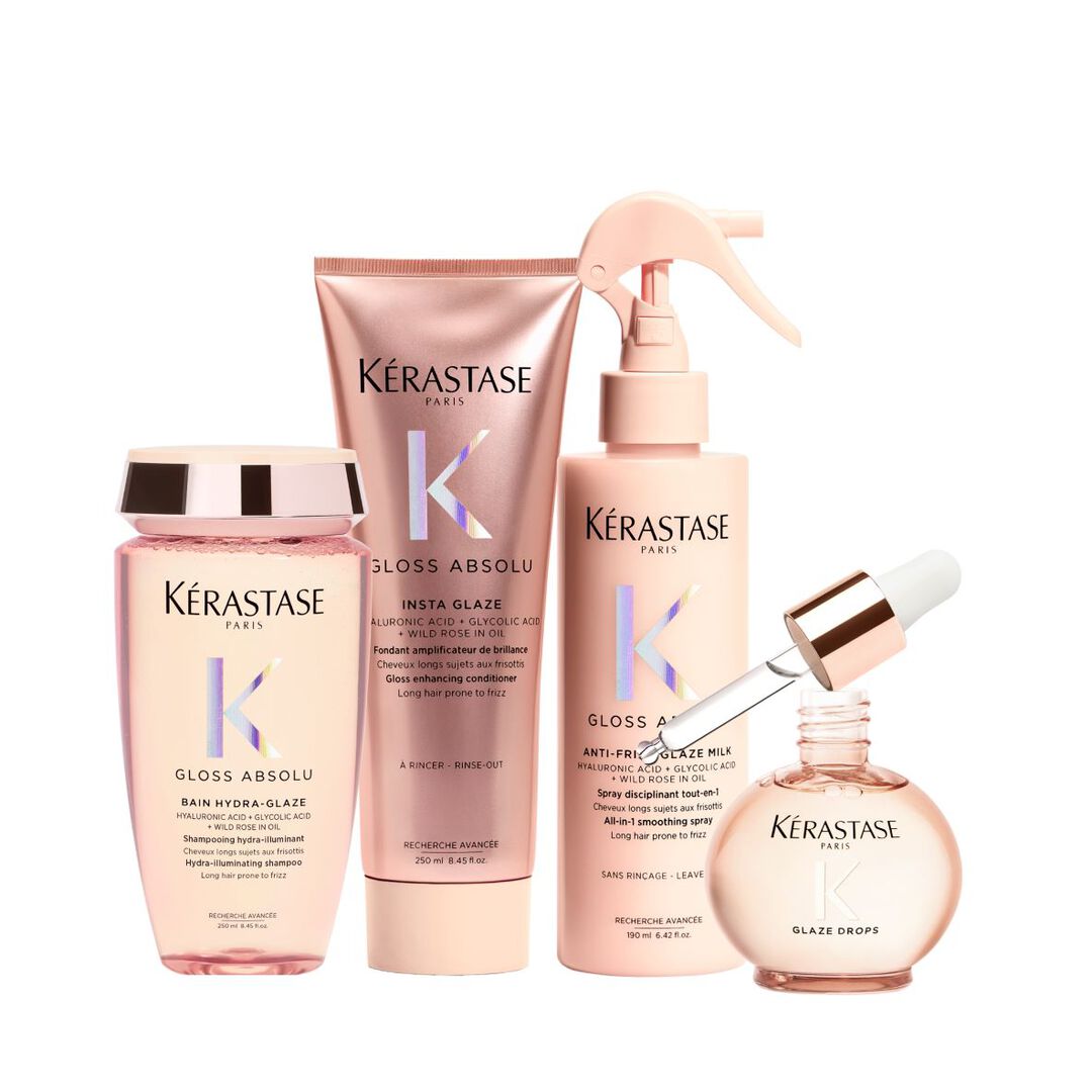 Kérastase Gloss Absolu Anti-Frizz Bundle – Shampoo, Conditioner, Glaze Milk & Glaze Drops – 4-step anti-frizz gloss bundle