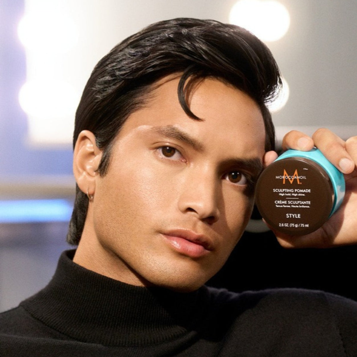 Moroccanoil Sculpting Pomade finished high-shine hairstyle result