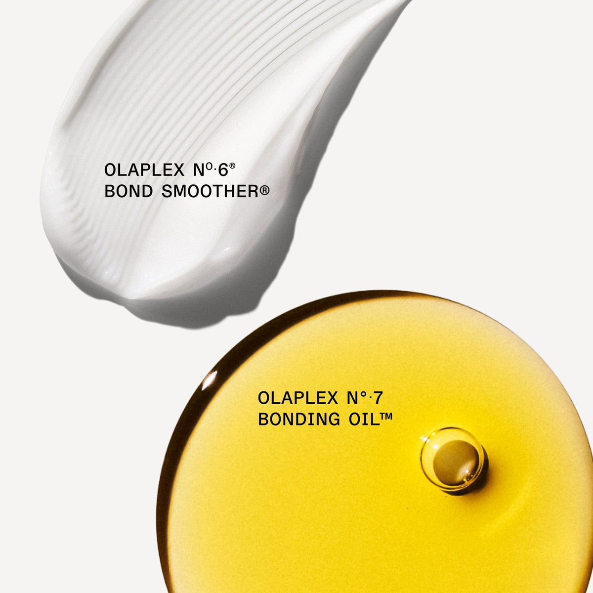 Texture of OLAPLEX Nº.6 Bond Smoother cream and Nº.7 Bonding Oil