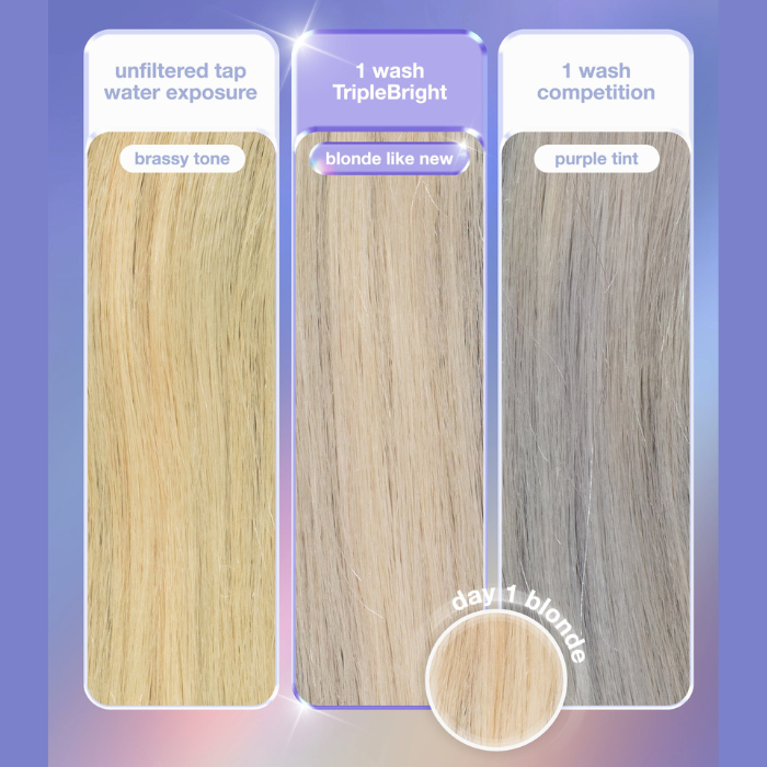 K18 TripleBright Purple Shampoo tress comparison