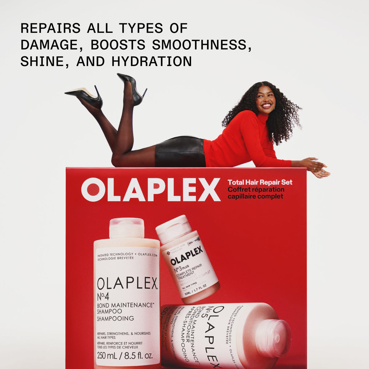 OLAPLEX Total Hair Repair Set repairs all types of damage and boosts smoothness, shine and hydration