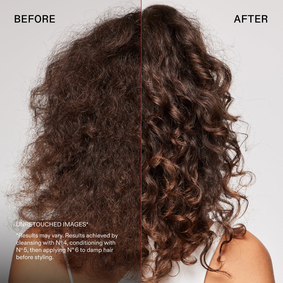 Before and after OLAPLEX Iconic Stylers: defined, frizz-free curly hair