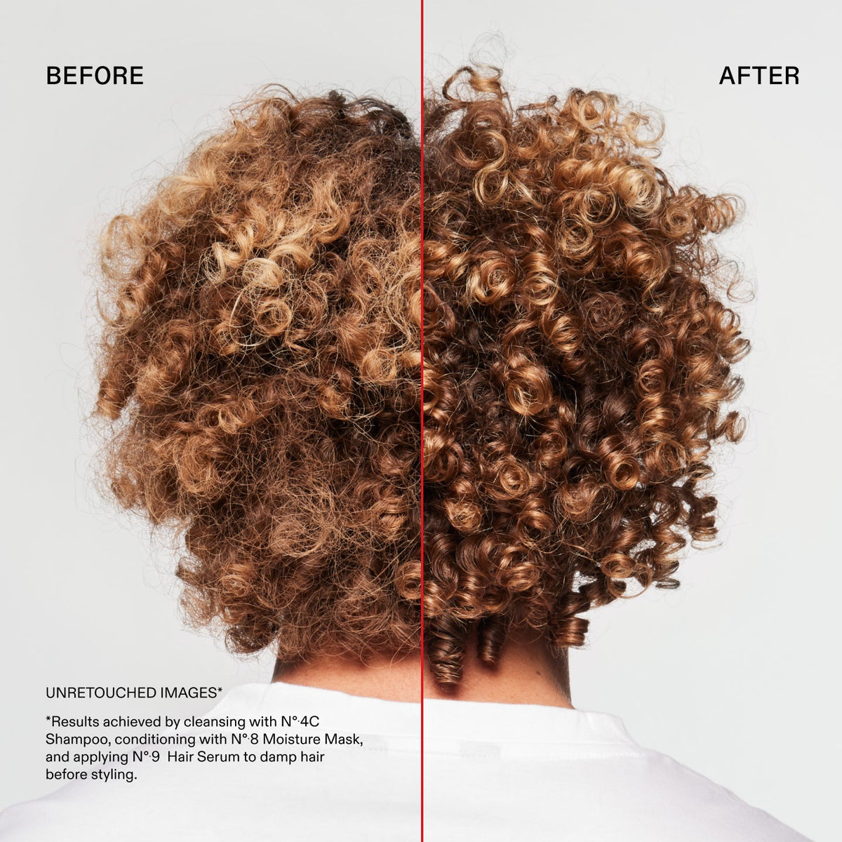 OLAPLEX No.4C Clarifying Shampoo before and after on curly hair