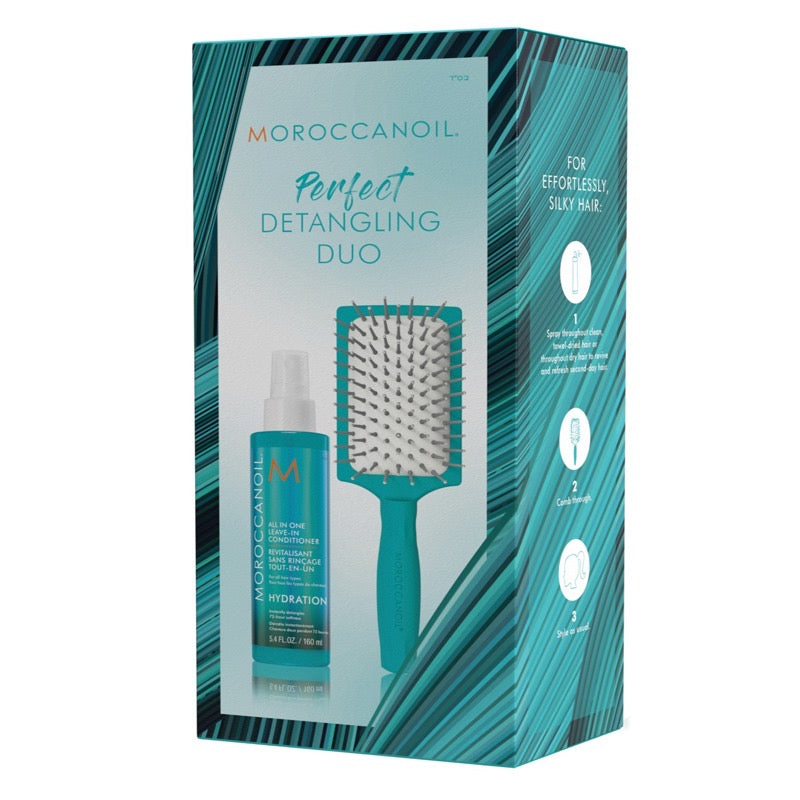 Moroccanoil Perfect Detangling Duo All In One Leave-In Conditioner with free paddle brush