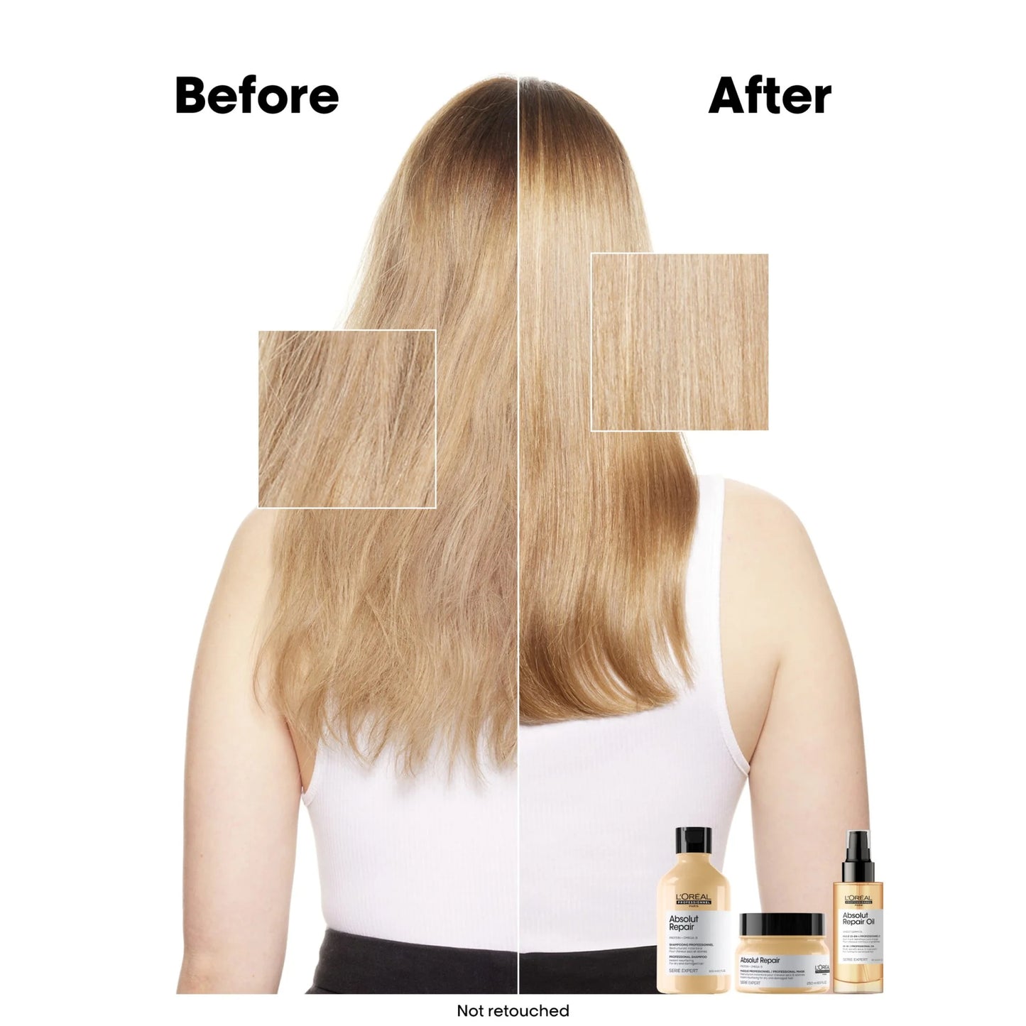 Absolut Repair Conditioner before and after results on damaged hair