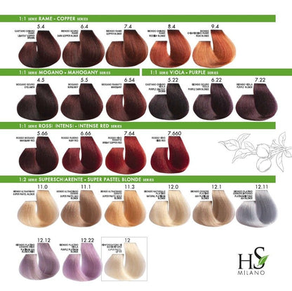 HS Milano Cream Hair Dye Professional 100ml + 20vol developer